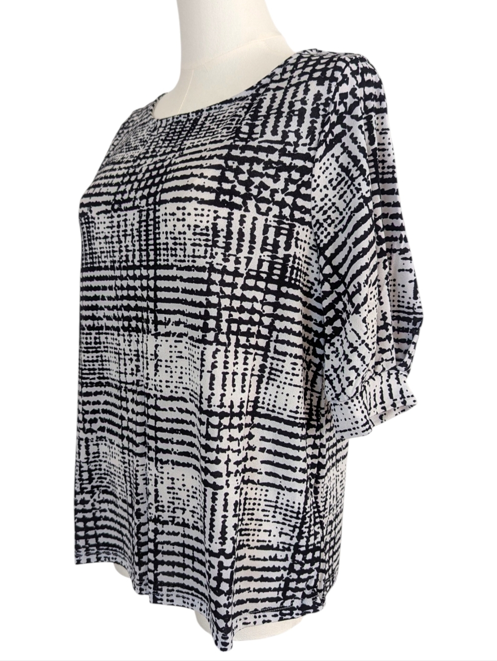 Philosophy Short Sleeve Black White Boatneck Top Office Business Casual Size M